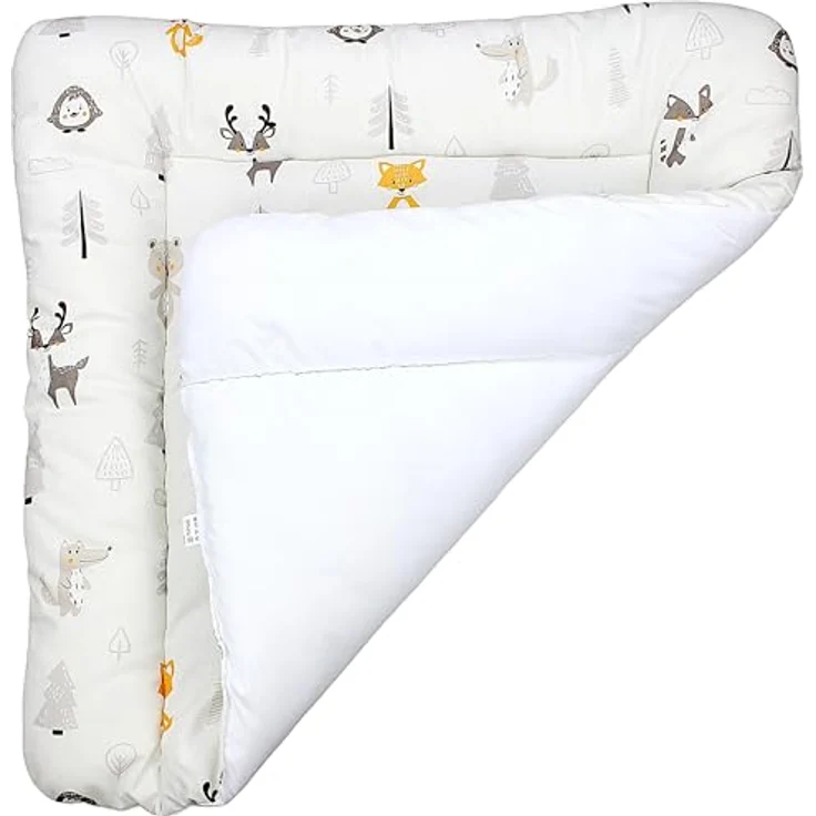 TupTam Baby Wickeltischauflage mit Baumwollbezug Gemustert, Farbe: Wald/Fuchs/Reh/Igel/Bärchen/Beige, Größe: 75x85 cm – Bild 5
