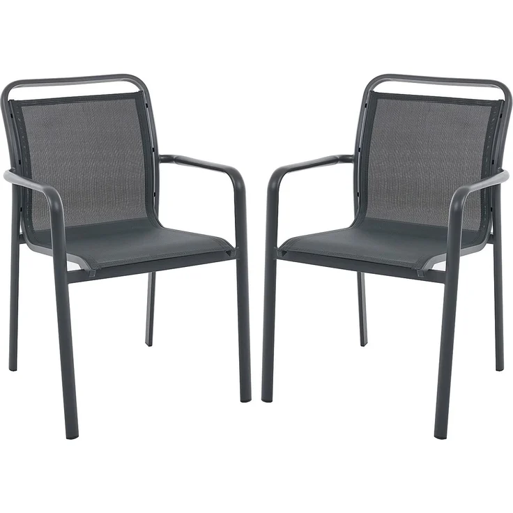 Vente-unique - 2er-Set Stapelbare Gartenstühle aus Aluminium und Textiline - Dunkelgrau - VELYRA von MYLIA – Bild 3