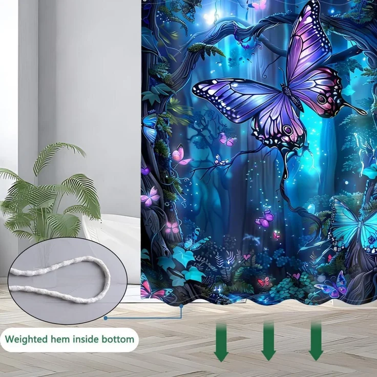 Duschvorhang Blau 180x180 Bunt Motiv Wasserdicht Schnell Trocknend 12 Ringe – Bild 5