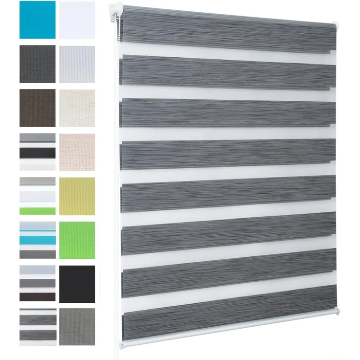 WOLTU Doppelrollo Klemmfix ohne Bohren Marmor Grau B60 x H150 cm, Duo Rollo Zebrarollo Fensterrollo Klemmrollo Seitenzugrollo Easyfix lichtdurchlässig & verdunkelnd Rollos für Fenster und Tür