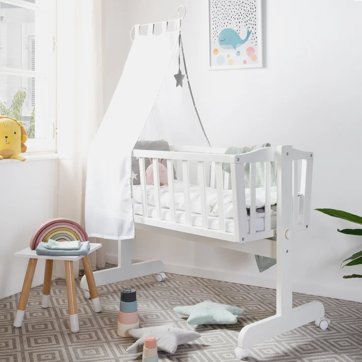 roba Komplettwiegenset - inkl. Kinderbettausstattung 'Little Stars' & Bremsrollensatz - Weiß – Bild 2
