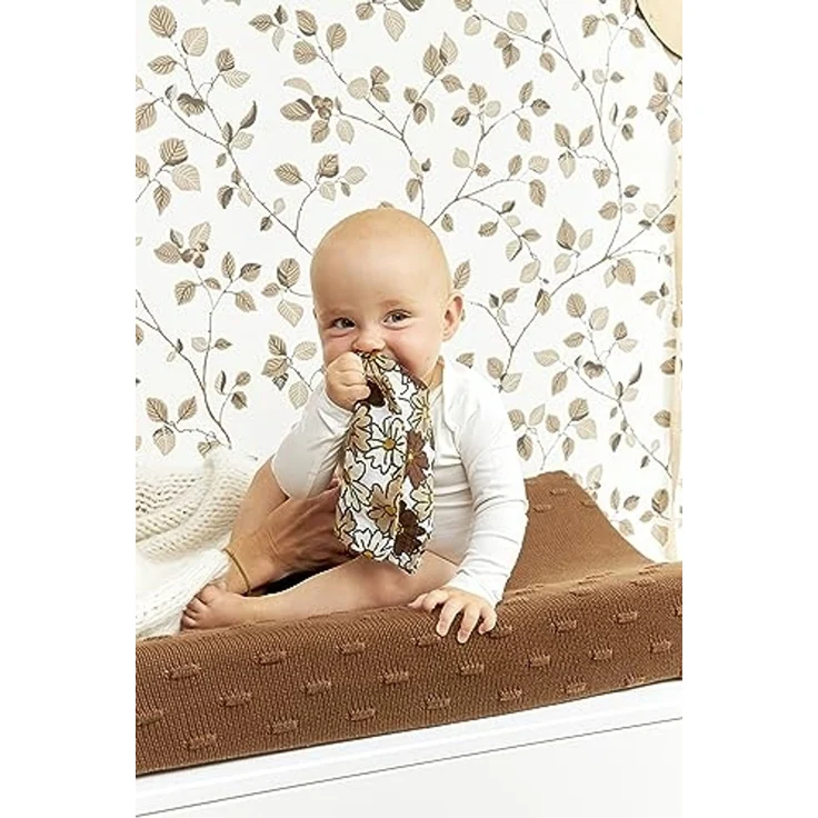 MEYCO Baby Knots Wickelauflagenbezug (weich und hautfreundlich, aus 100% Baumwolle, waschbar, einfache Pflege, trocknergeeignet, Größe: 50x70 cm), Schokolade – Bild 4