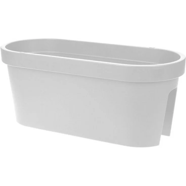 Spetebo Balkonkasten Balkon Blumentopf oval 60 x 28 cm - weiß (Packung, 1 St, bestehend aus 1x Pflanzkasten mit 4 Einhänge-Clips), Kunststoff Pflanzkasten zum Einhängen am Geländer – Bild 2