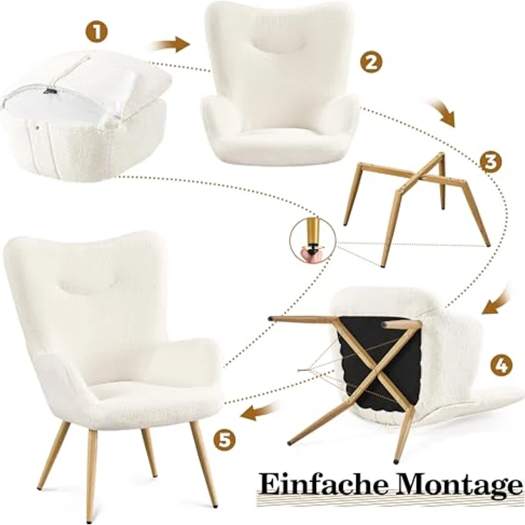 Yaheetech Ohrensessel eleganter Armsessel Polsterstuhl mit klappbare Rückenlehne Lehnsessel bis 136 kg belastbar Sessel fürs Wohnzimmer/Schlafzimmer – Bild 7
