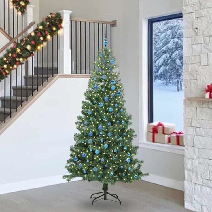 vidaXL Weihnachtsbaum mit LED-Beleuchtung Grün 240 cm PVC und Stahl 3396405 – Bild 1