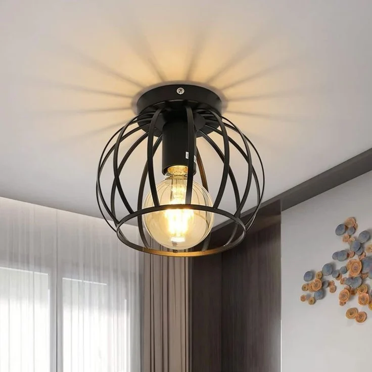 DELIPOP – Retro – Industrie – Deckenleuchte Schwarz E27 – Metallkäfiglampe für Eingangsbereich, Flur und Esszimmer – 19x19x16cm – Bild 1