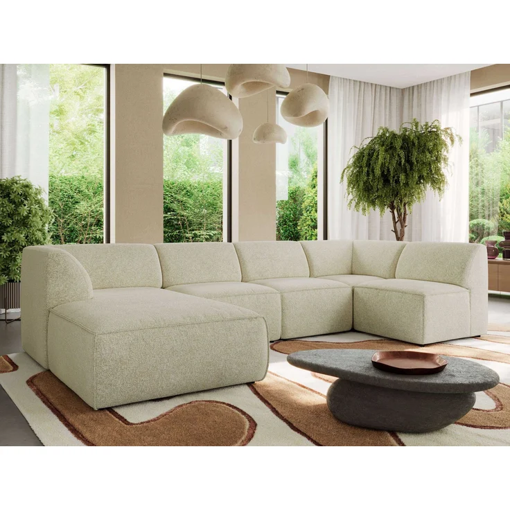 Modulares XXL-Ecksofa MODARO 5M, U-Form, Wohnlandschaft, 5-teilig, freistehend, Wohnzimmer Couch, HR-Schaumstoff - Creme Stukture - Links – Bild 1