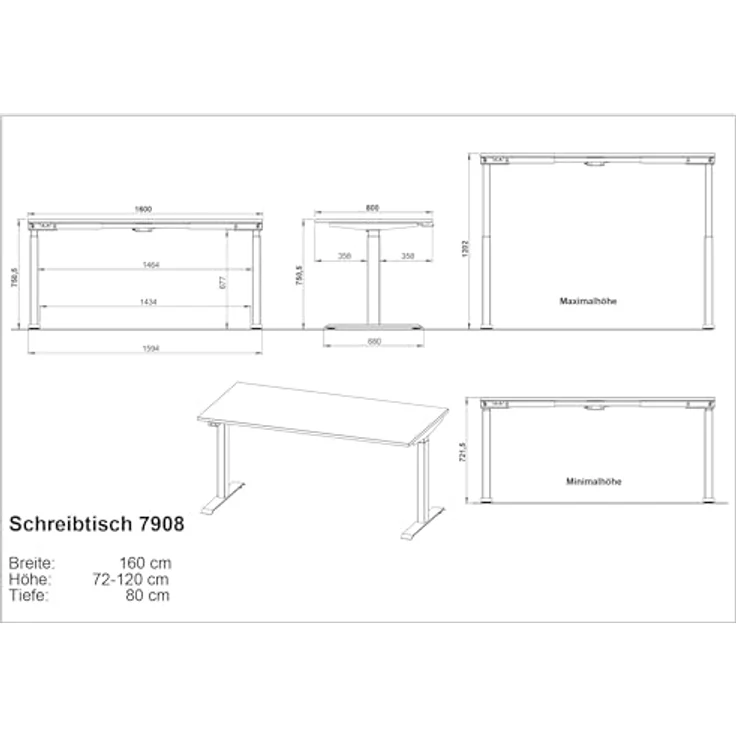 Germania Schreibtisch 7908-593, in Navarra-Eiche-Nb./Schwarz, EL. höhenverstellb, 160 x 120 x 80 cm (BxHxT) – Bild 3