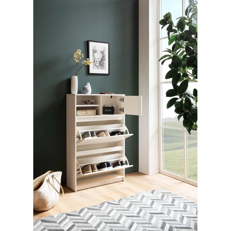 FINEBUY Schuhschrank FB102985 (Schuhkipper Weiß 71x110x24 cm Geschlossen) Schuhregal Flurschrank mit Ablage, Flurkommode – Bild 4