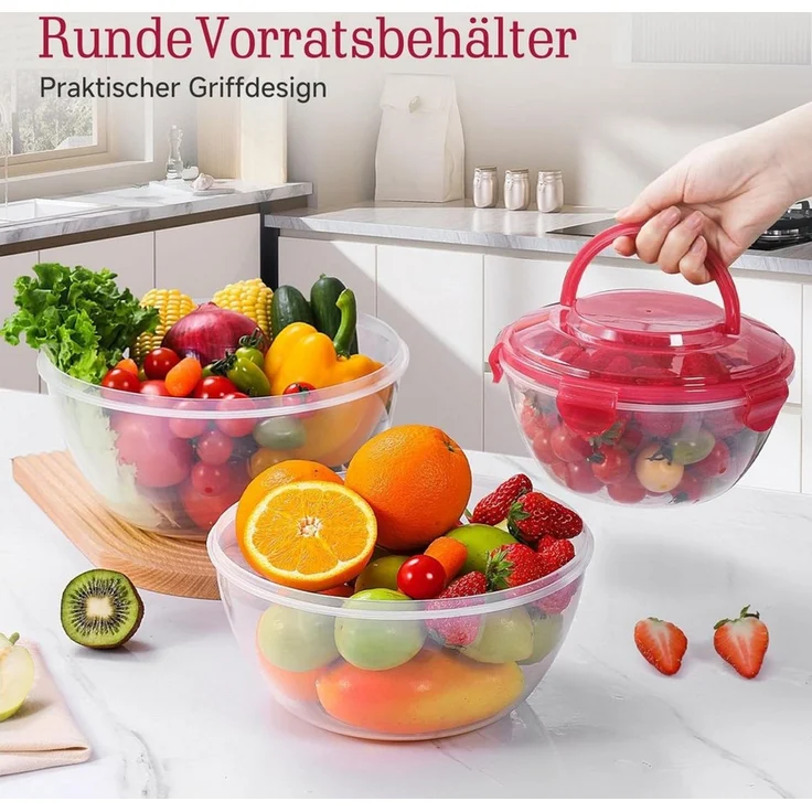 Elegear Müslischale Salatschüssel mit luftdicht Deckel, 4,5L/3,2L/1,8L/1L Salatschüssel, ABS, (1-tlg), mit Tragegriff Gabeln Löffel, Stapelbar Schüsseln Frischhaltedosen – Bild 2