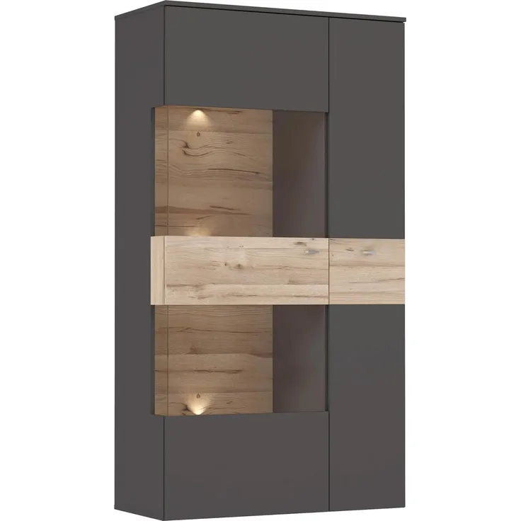 Highboard Vitrine halbhoch COMO Optik: Grau / Planked Eiche von Forte