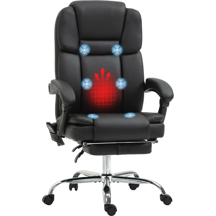 MELAYR, Verstellbarer Bürostuhl mit 6 Massagepunkten, Wärmefunktion, Fußstütze, Kunstleder, Schwarz, 66 x 67 x 126 cm – Bild 2