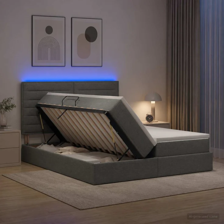 vidaXL LED-Speicherbett mit Matratze Dunkelgrau 180 x 200 cm Stoff 3460219 – Bild 1