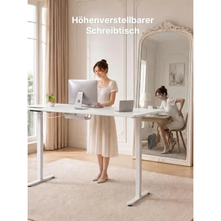 JUMMICO Höhenverstellbarer Schreibtisch 180x80 cm mit Steckdose | Schreibtisch Höhenverstellbar Elektrisch Stehtisch, Steh-Sitz Tisch, Bürotisch Computertisch, Wolkenweiß – Bild 3