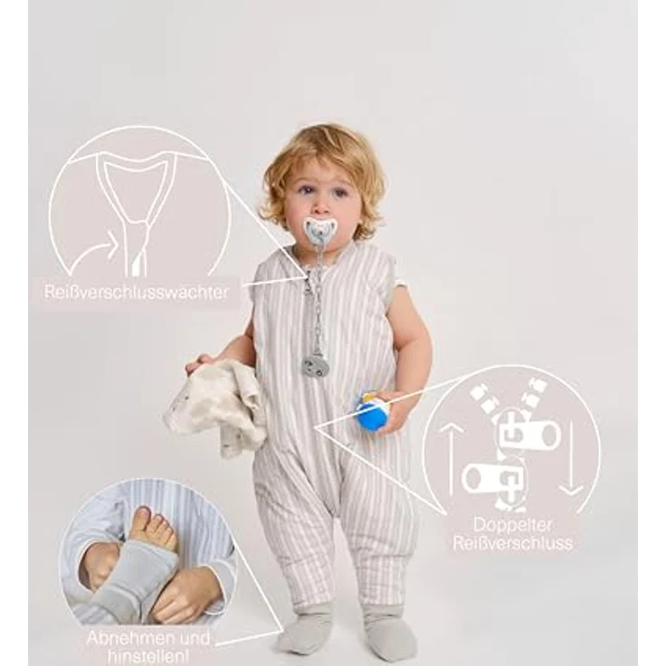 molis&co - Baby Schlafsack mit Füßen und Socke -Ideal für Frühling und Herbst - Babyschlafsack mit Beinen 1 tog - 100% Baumwolle (Oeko-TEX 100), Premium Qualität - Dawn Stripes (120 cm) – Bild 3
