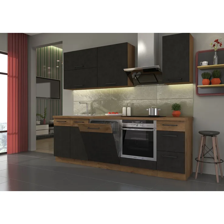 Küche 'VIGO' Basic Matera Lancelot, Küchenzeile, Küchenblock, Einbauküche, 240 cm