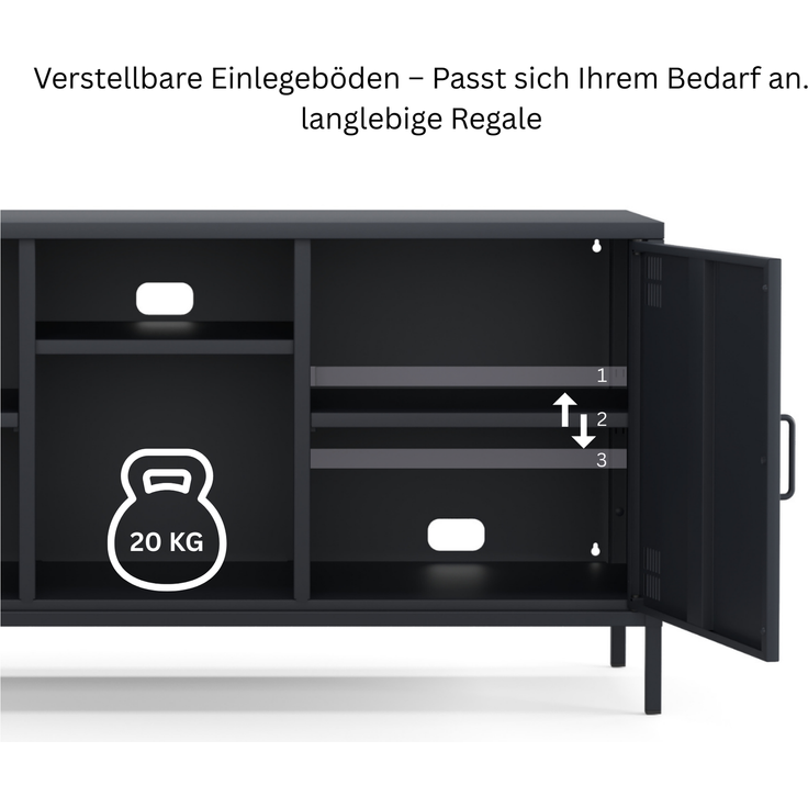 Metall Möbel Pera3, TV-Schrank 3 Regale - 130,5 x 40 x 64,5 cm Anthrazit – Bild 9