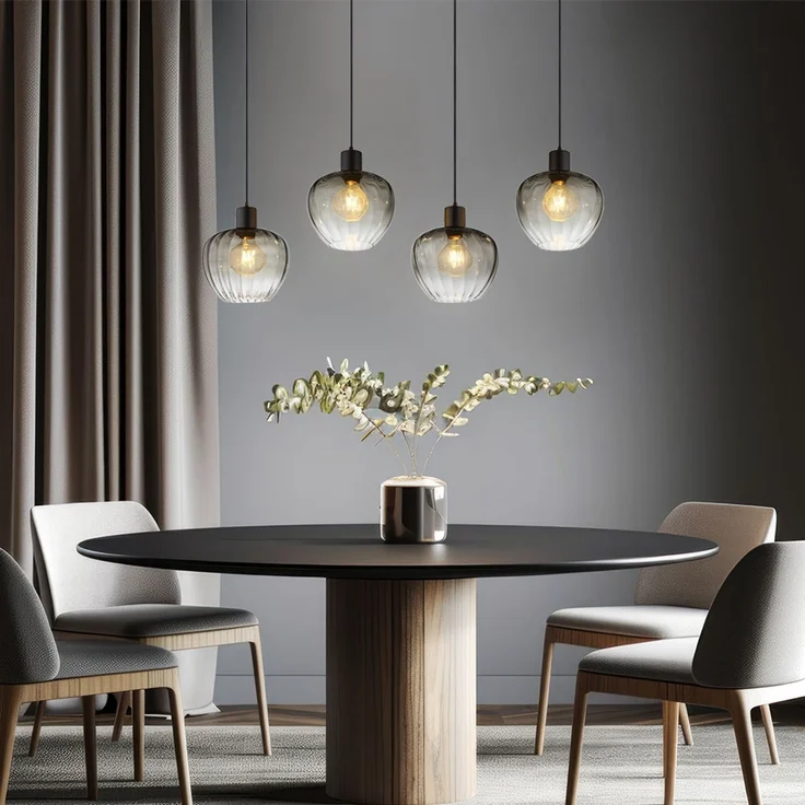 Pendelleuchte, schwarz, Glas rauchfarben, H 120 cm – Bild 3