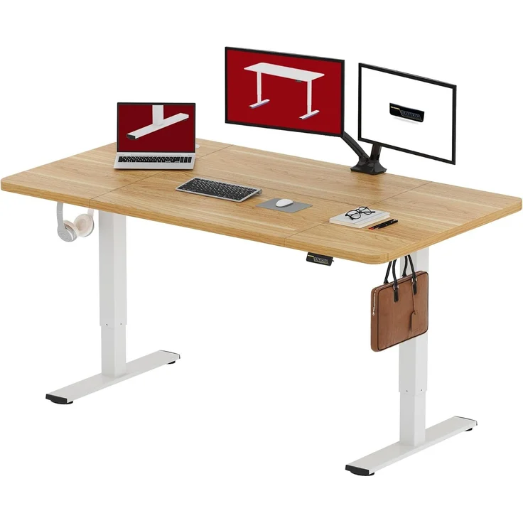 SANODESK Höhenverstellbarer Schreibtisch 160x60 cm mit Memory-Funktion, Elektrischer Steh-Sitz Tisch für Heimbüro, Ergonomischer Computertisch mit Modernem Design und Vierteiliger Tischplatte, ahorn – Bild 1