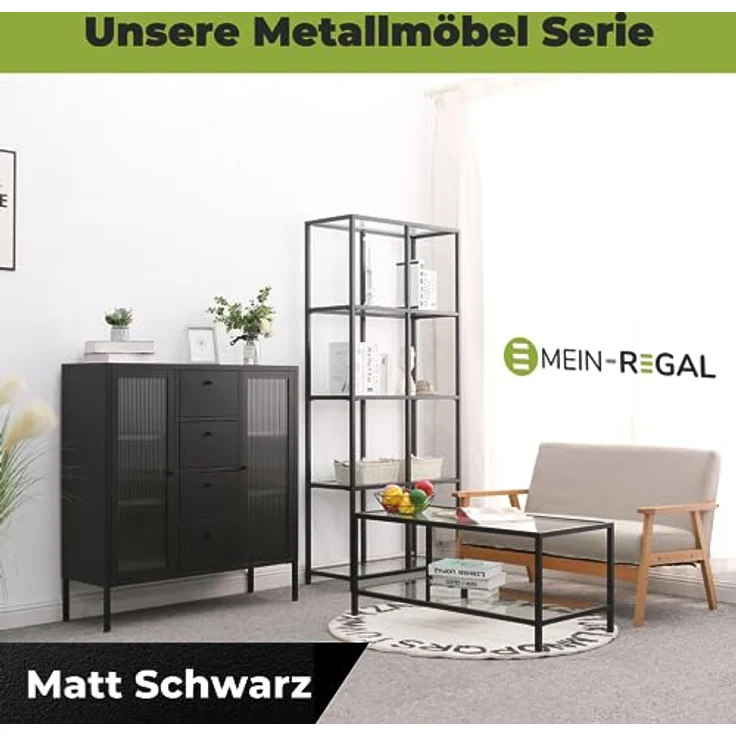 Mein-Regal Couchtisch Glasgow aus Metall mit Glasoberfläche und Ablagefach Schwarz – Bild 10