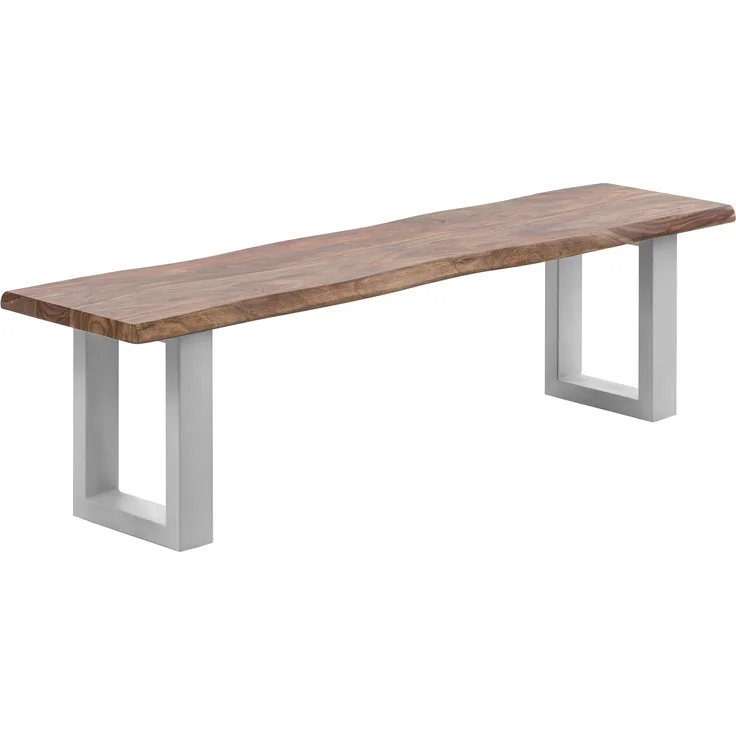 Sitzbank Palisander massiv 190x45x40 cm mit Metallbeinen braun silber Esszimmerbank Bullwer massivum Holzbank Life-Edge