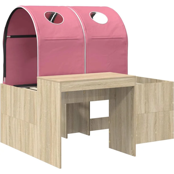 vidaXL Bett mit Tunnel 3 Stk. Artisian Eiche und Pink Holzwerkstoff 3423518 – Bild 3