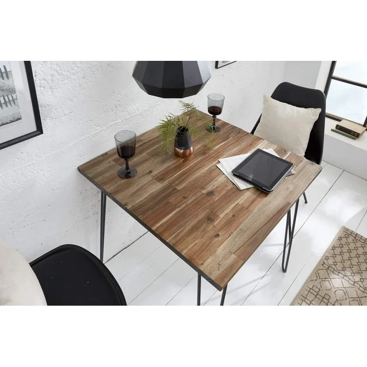 riess-ambiente Esstisch SCORPION 70cm Akazie braun – Metall, Hairpin Legs, Retro, massiv (Einzelartikel, 1-St), Kompakt, quadratisch, Vintage Tisch mit Metallbeinen schwarz – Bild 6