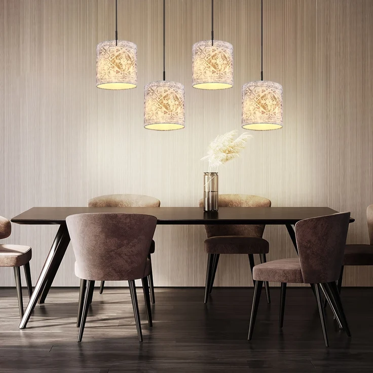 Hängeleuchte, Metall, Textil, schwarz, 4 Flammig, L 100 cm – Bild 6