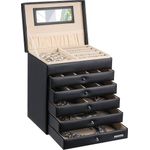Yorbay Schmuckkasten Schmuckkästchen mit 6 Ebenen, 5 Schubladen (Mit Spiegel), zwei Farben, für Halsketten, Ringe, Armbänder, Ohrringe