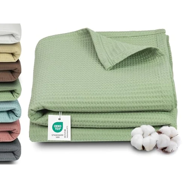 Zollner Kuscheldecke, 150x200 cm, salbeigrün, 100% Baumwolle, Oeko-Tex® Standard 100, hautfreundlich und pflegeleicht – Bild 1