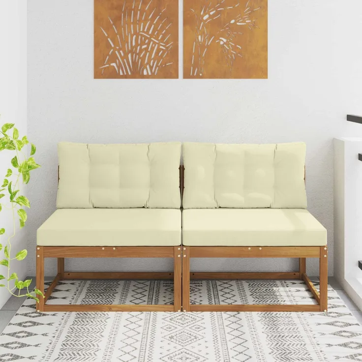 vidaXL Outdoor Mittelsofa mit Kissen 2 Stück Natur 900537
