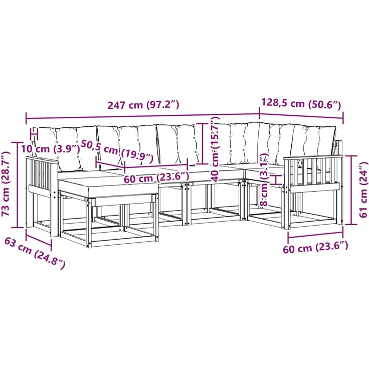 vidaXL Outdoor-Sofagarnitur 6 stk. 6-Sitzer Natur und Creme 3368829 – Bild 10
