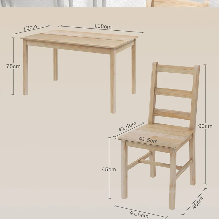 MELAYR, 5-teilige Essgruppe Esstisch mit Stühlen Sitzgruppe, Massivholz, 118 cm x 73 cm x 75 cm, Natur, Naturholz – Bild 5