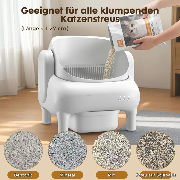 GTPLAYER Katzenklo Selbstreinigend, Selbstreinigende Katzentoilette mit Offenem Design, App-Steuerung & Sensoren, Automatisches Katzenklo mit Duftstein, Streumatte, Ideal für Mehrkatzenhaushalte, Weiß – Bild 7