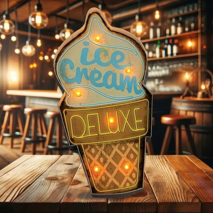 Forever Light Retro Metallschild LED „Ice Cream“ USB Wanddeko – Bild 4