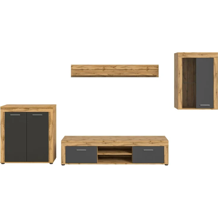 OTTO home Wohnwand AOSTA, Breite 330cm, 4-teilige Wohn-Kombination, (4-St, bestehend aus: Highboard, Lowboard, Wandboard & Vitrine), Wohnwand, Kombination, Anbauwand, Möbel Set, Schrankwand, Möbel Kombi – Bild 3