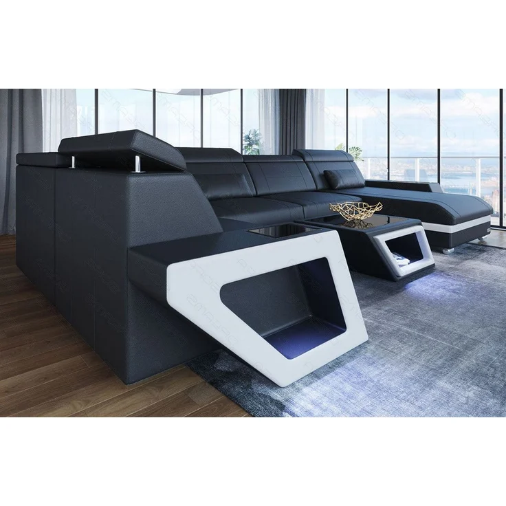 Leder Wohnlandschaft Catania – Modern & Bequem - Ledermix - schwarz-weiß - Rechts – Bild 6