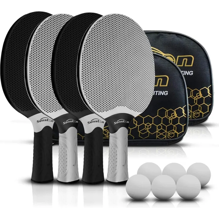 Senston Tischtennisschläger Set, 4 Schläger, 6 Bälle & Tasche