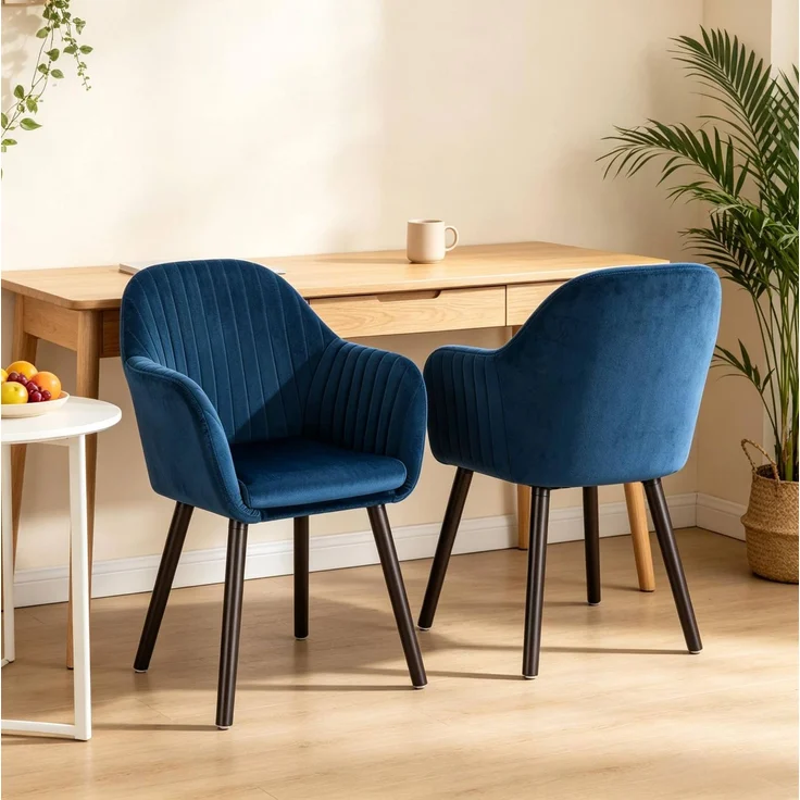 Esszimmerstuhl 2er-Set 42cm×50cm×81cm mit Armlehnen, Samtbezug und Massivholzbeinen – Bild 2