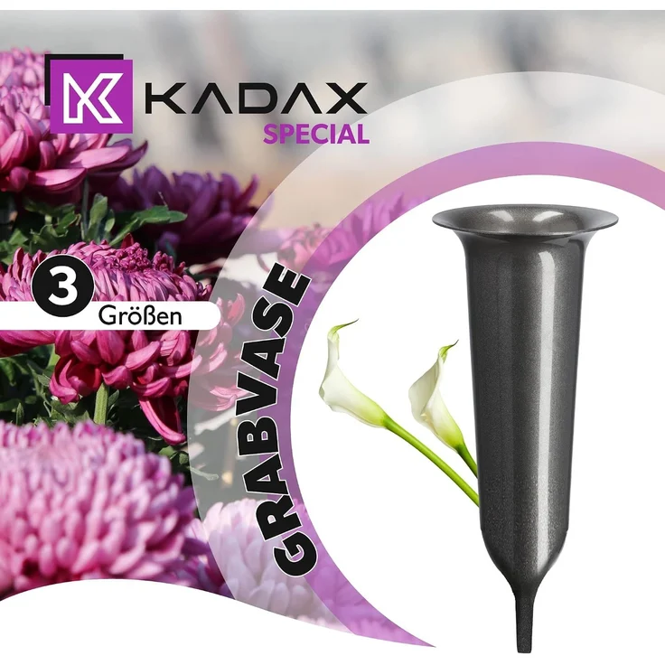 KADAX Vase, Fläschchen für Friedhof, 35 cm, künstliche Blumen, angetriebene Spitze, Graphit – Bild 2