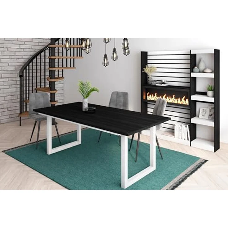 Skraut Home - Esstische | 10 Personen | 200 | Robust und stabil Dank Seiner Struktur und solide Beine | Ideal für Familienversammlungen | Schwarz | Industrielles Stil – Bild 2