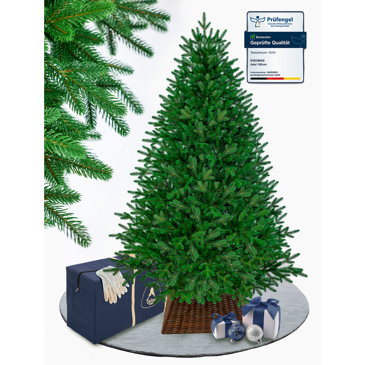 EveXmas - Adele Grün- 185 cm-100% Spritzguss- Künstlicher Weihnachtsbaum-Tannenzweige aus 100% Polyethylen- auf Metallständer