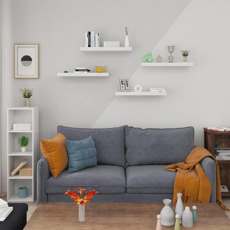 Woltu Wandregal, 4-tlg, Wandboard freischwebend Schweberegal Holz Board – Bild 4