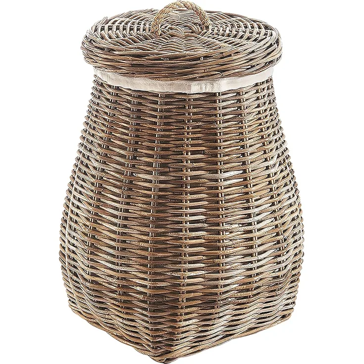 Kobolo Wäschekorb Wäschebehälter rund - Rattan kubu grey mit Deckel