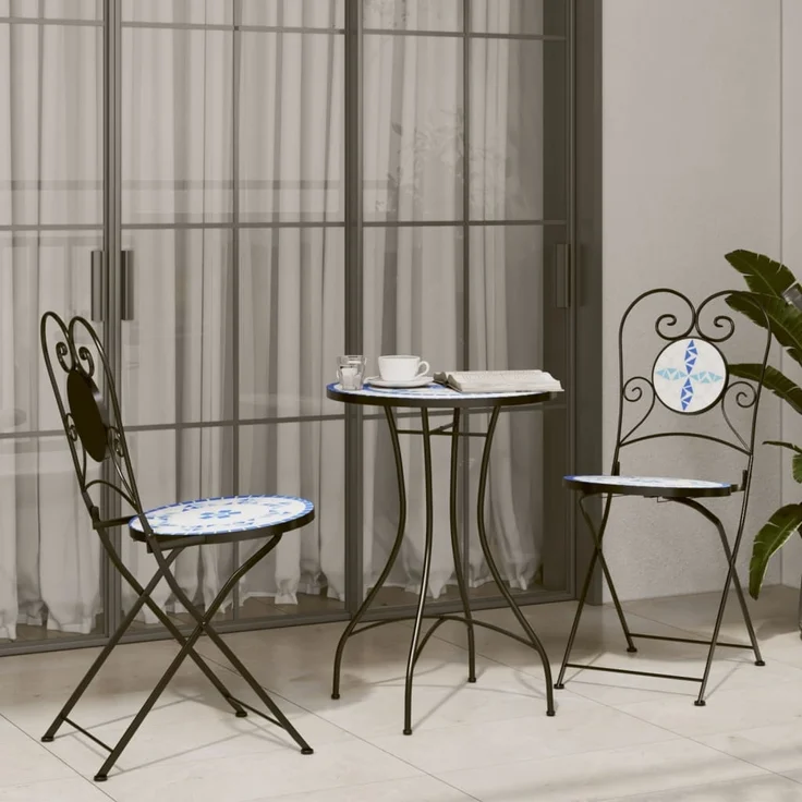 vidaXL Bistrostühle 2 Stk. Klappbar Blau und Weiß Keramik 4003404 – Bild 2