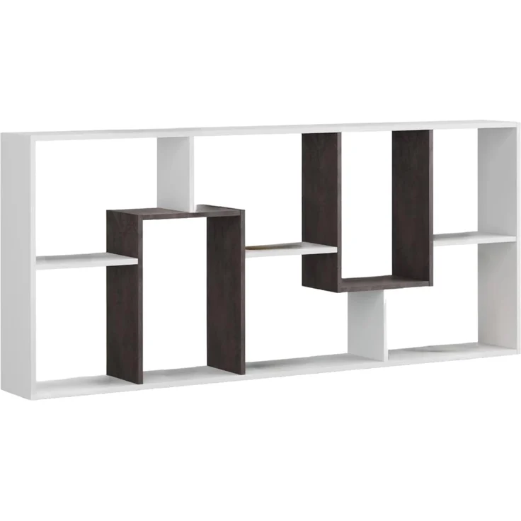 Dmora - Bücherregal Fremont, Multipositions-Bücherregal mit 8 Fächern, Büroregal, Regal als Raumteiler, cm 80x25h180, Weiß und Oxid – Bild 8