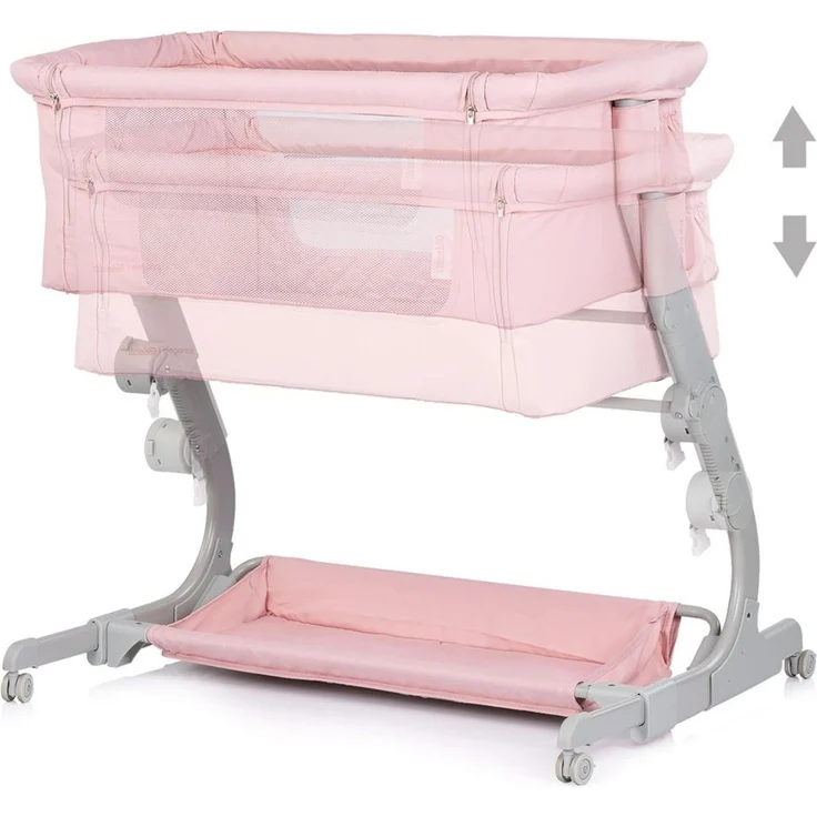 Chipolino Beistellbett Eleganza Matratze höhenverstellbar klappbar Räder Tasche rosa – Bild 3