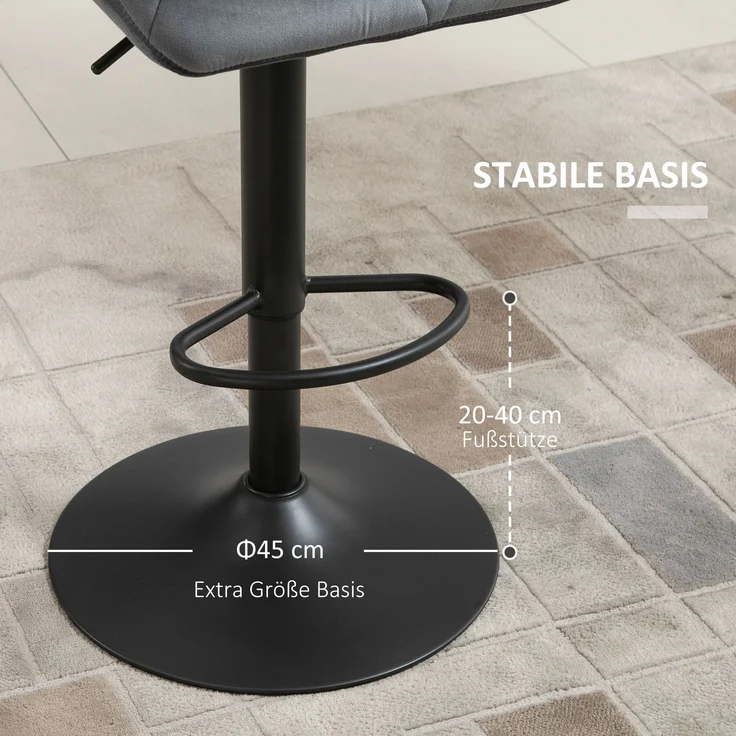 Barhocker 2er Set, Gepolsterter Barstuhl mit Metallgestell, Lehne, Samtoptik, Höhenverstellbar 360° Drehbar--Grau--117x57x58cm--YOUDENOVA – Bild 8