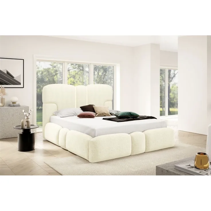 Polsterbett Schlafzimmerbett JORDAN 120x200 cm in Stoff Doha Creme