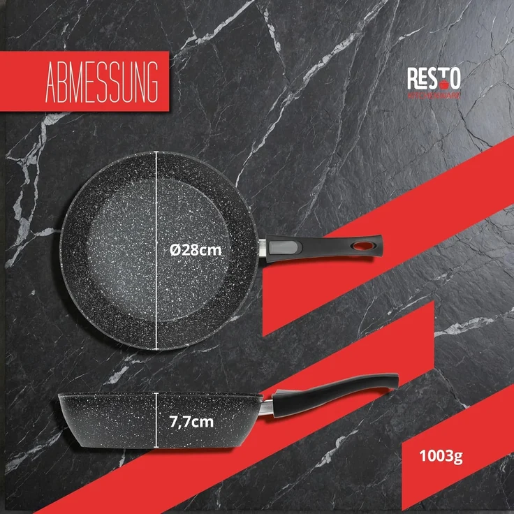 RESTO Kitchenware Bratpfanne Leo, Wokpfanne mit vierschichtiger Marmor-Antihaftbeschichtung, Aluminium (1-tlg), mit einem abnehmbaren Griff - backofenfest, spülmaschinenfest – Bild 2